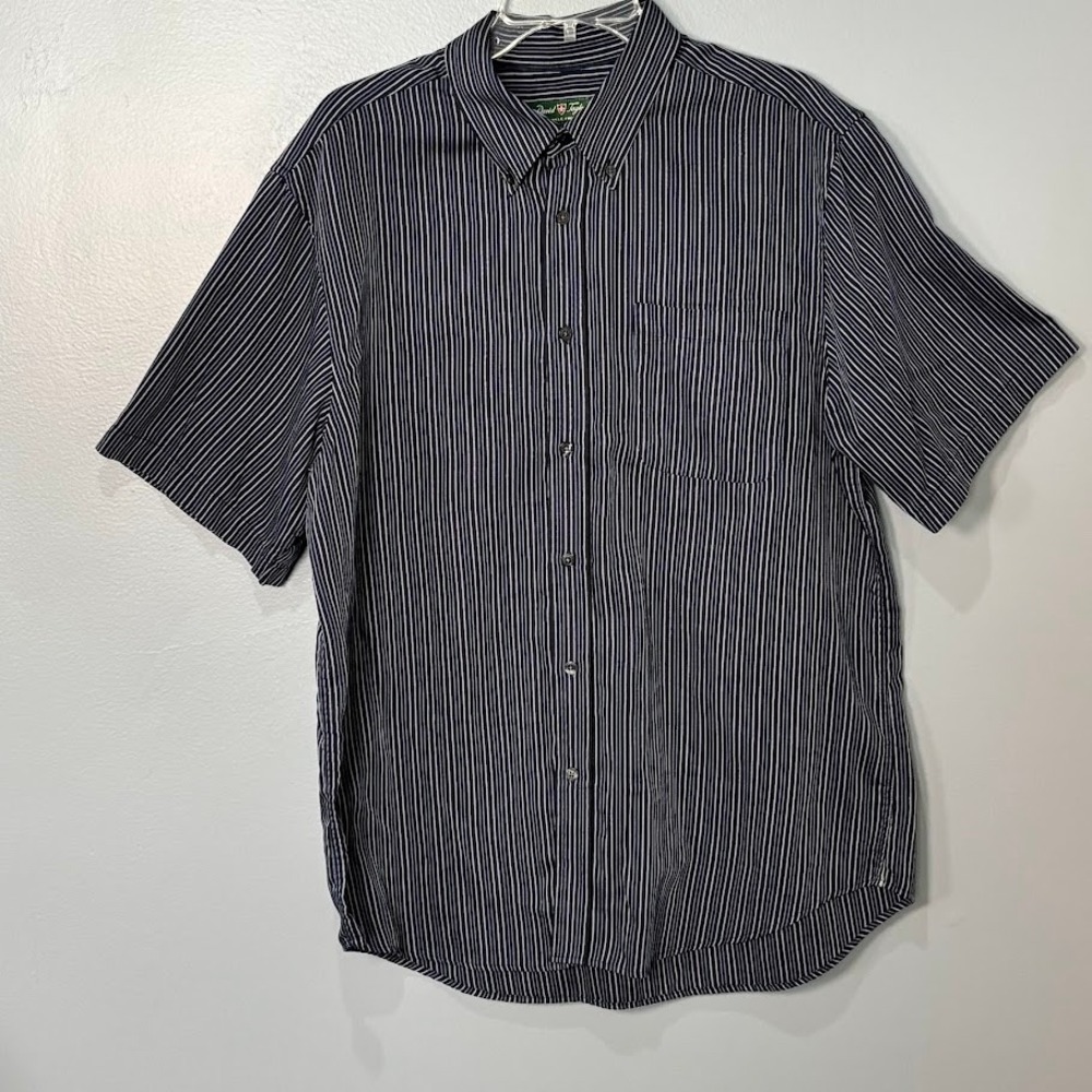 David Taylor Button Down Shirt Mens Large Blue Cotton Blend Striped Wrinkle Free